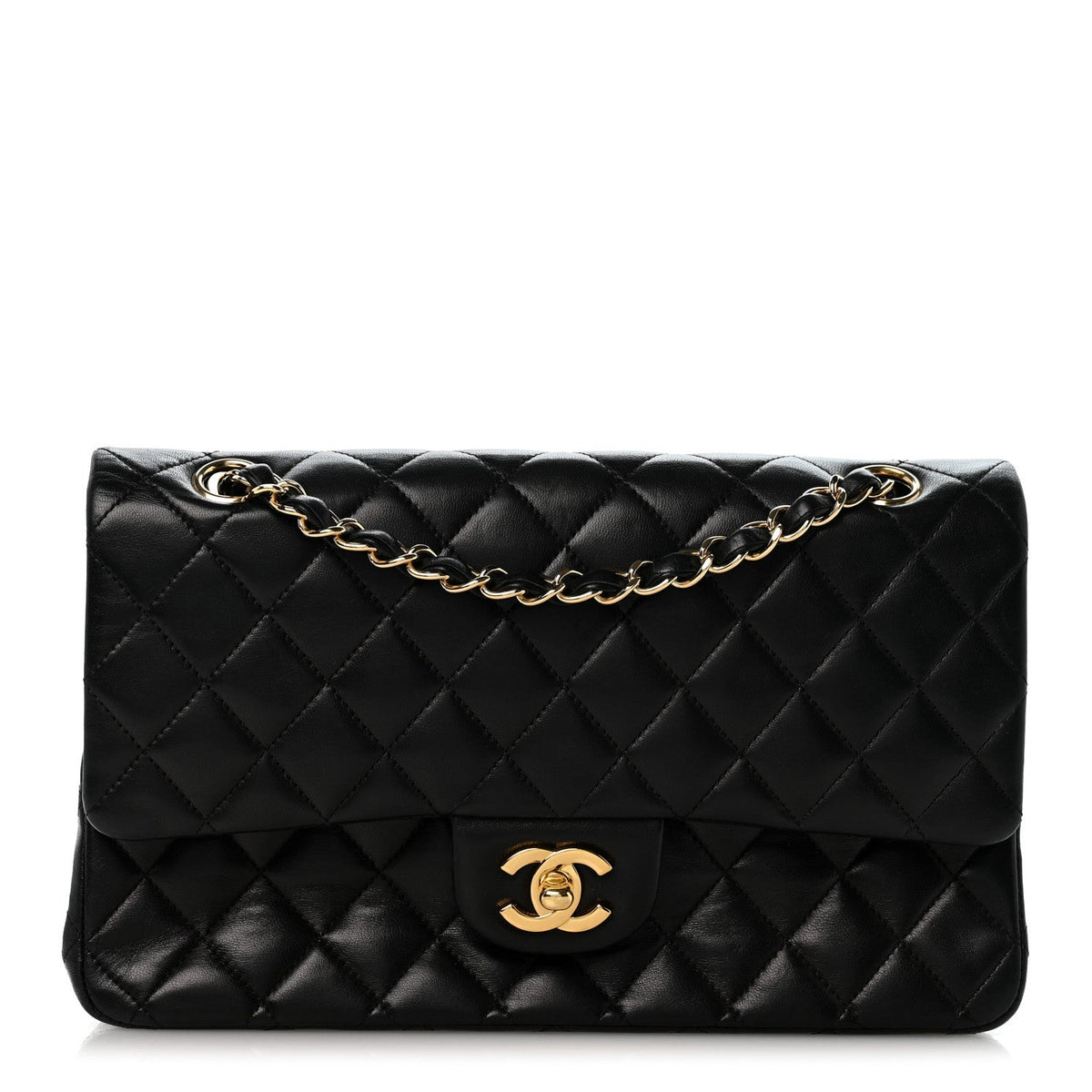 Lambskin Quilted Medium Double Flap Black wholesalehk.shop