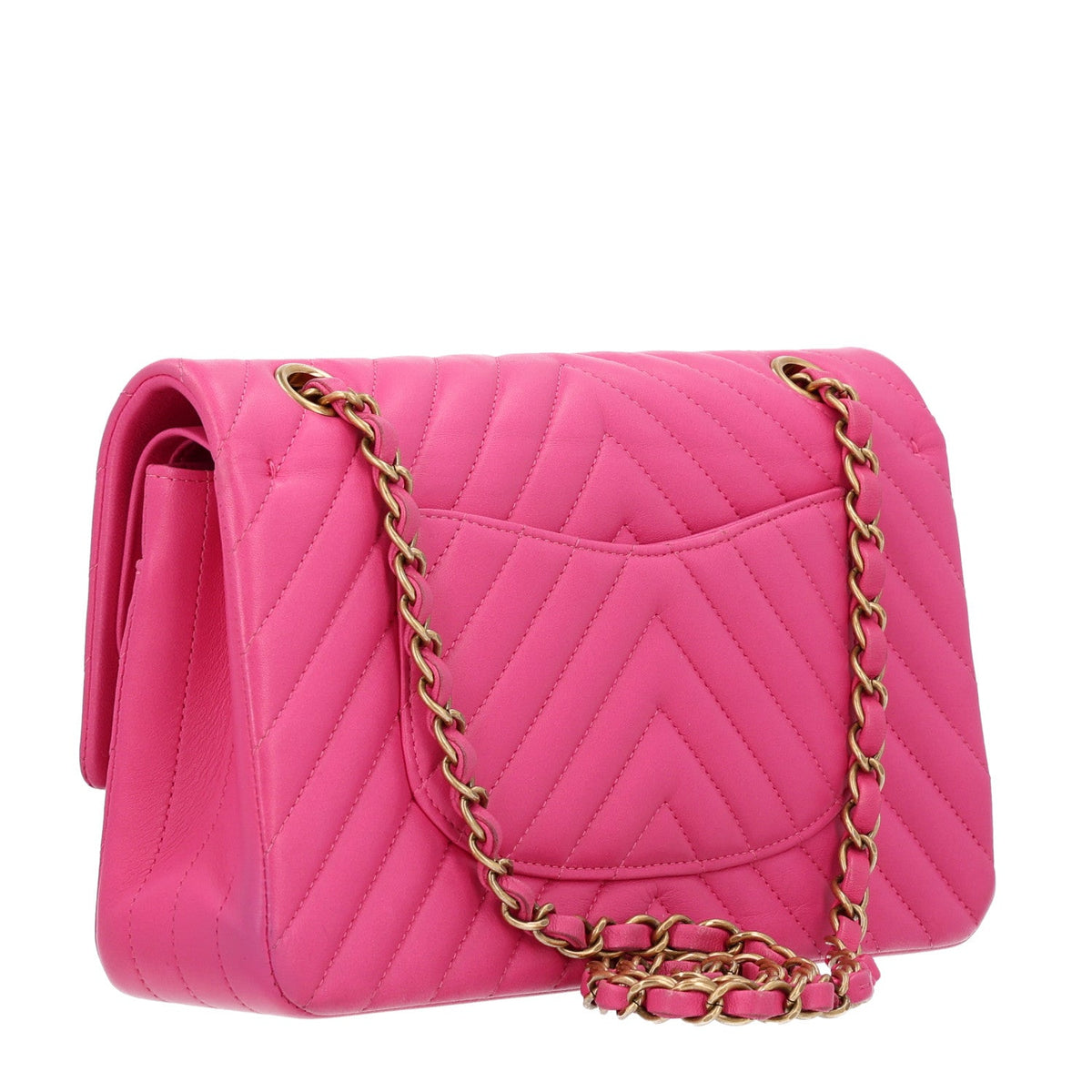 Lambskin Chevron Quilted Medium Double Flap Dark Pink wholesalehk.shop