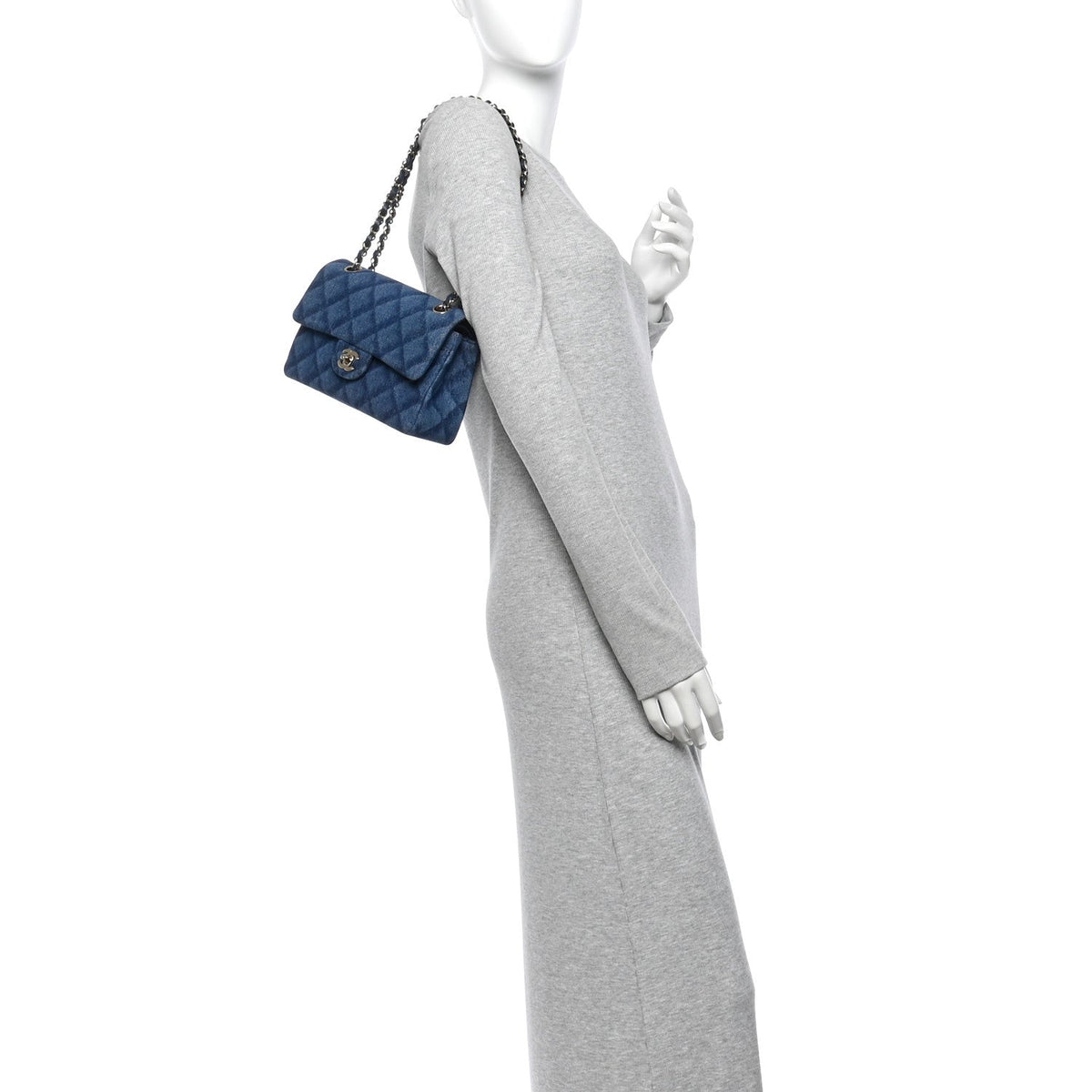 Printed Denim Quilted Small Double Flap Blue wholesalehk.shop