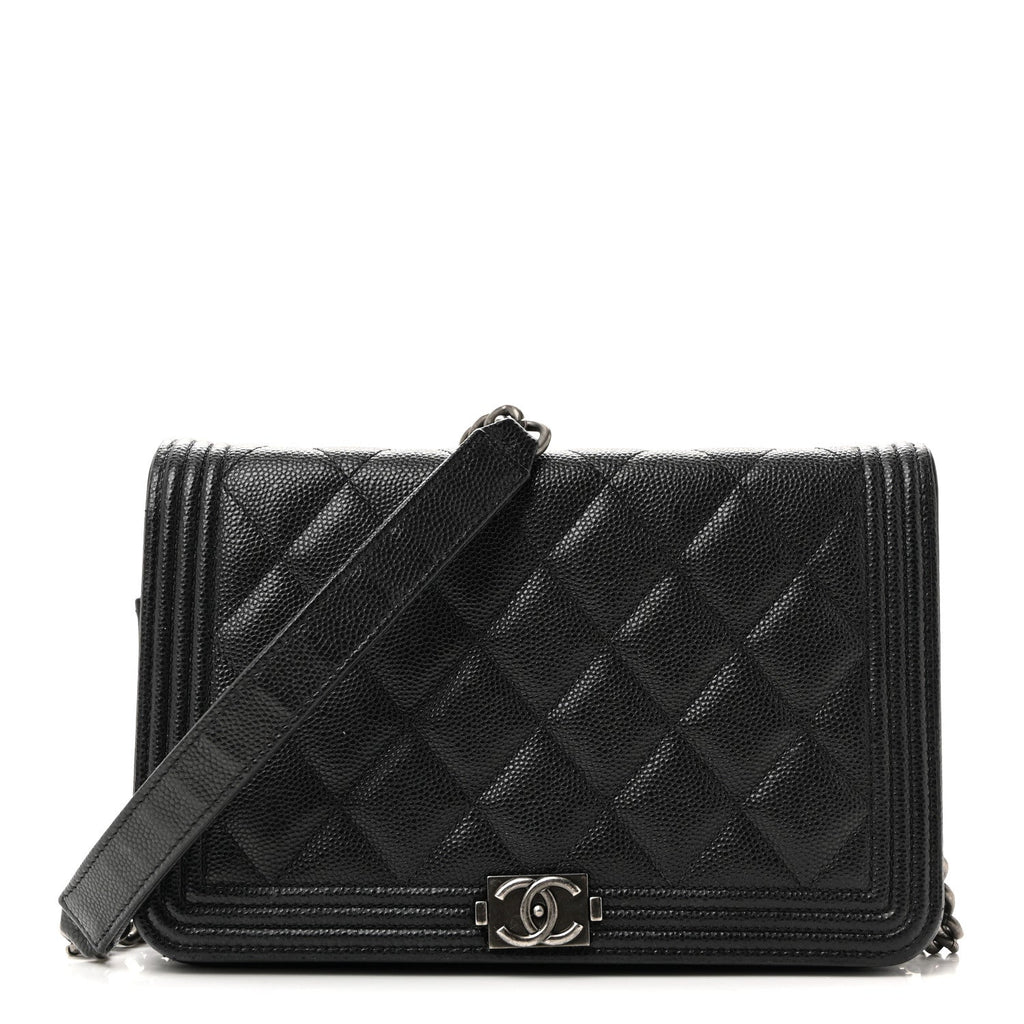 Caviar Quilted Boy Wallet On Chain WOC Black wholesalehk.shop