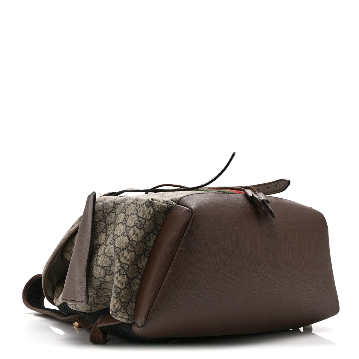 GG Supreme Monogram Medium Ophidia Double Buckle Backpack Brown wholesalehk.shop