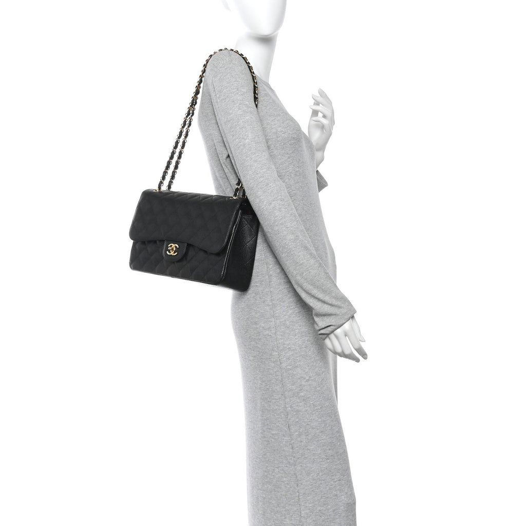 Caviar Quilted Jumbo Double Flap Black wholesalehk.shop