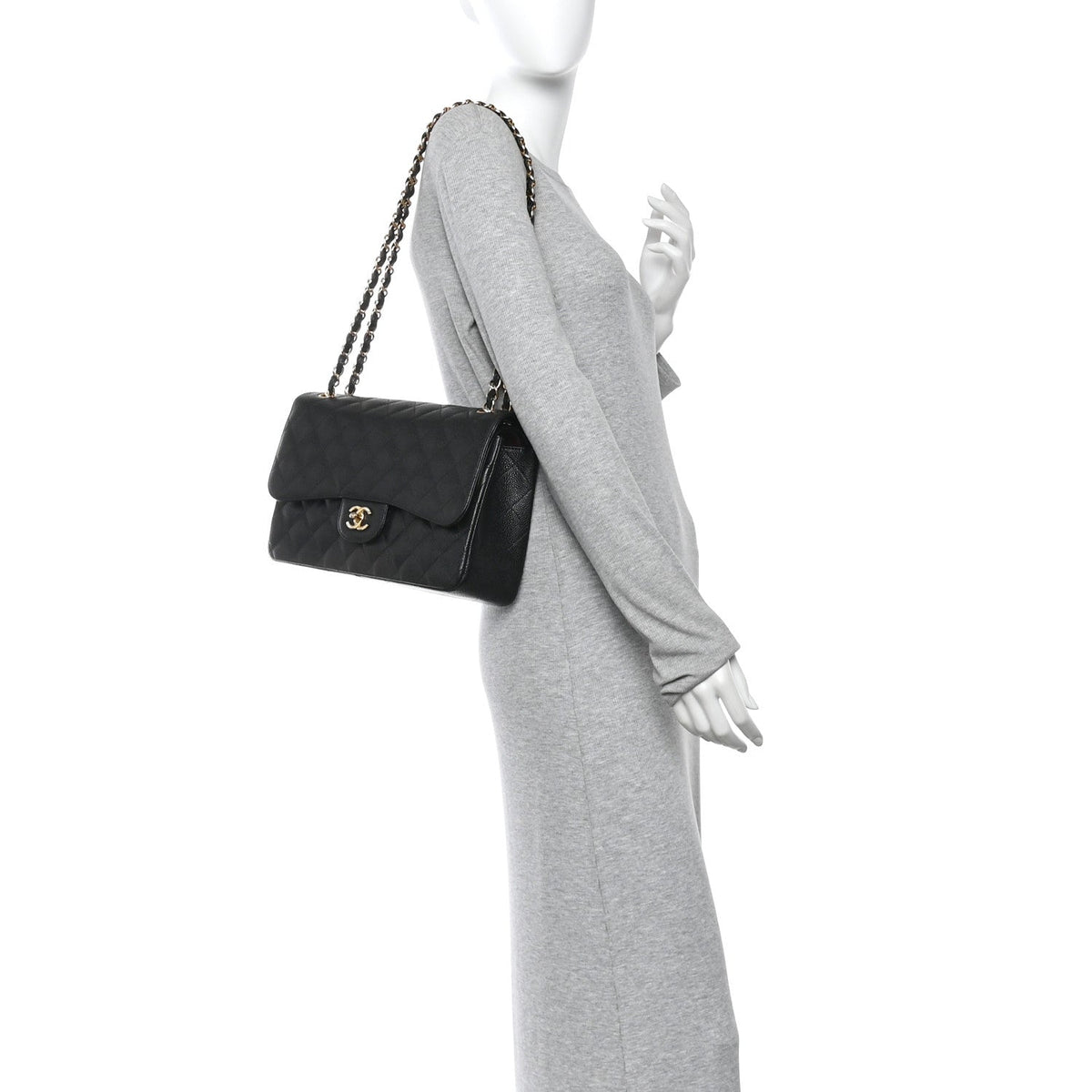 Caviar Quilted Jumbo Double Flap Black wholesalehk.shop