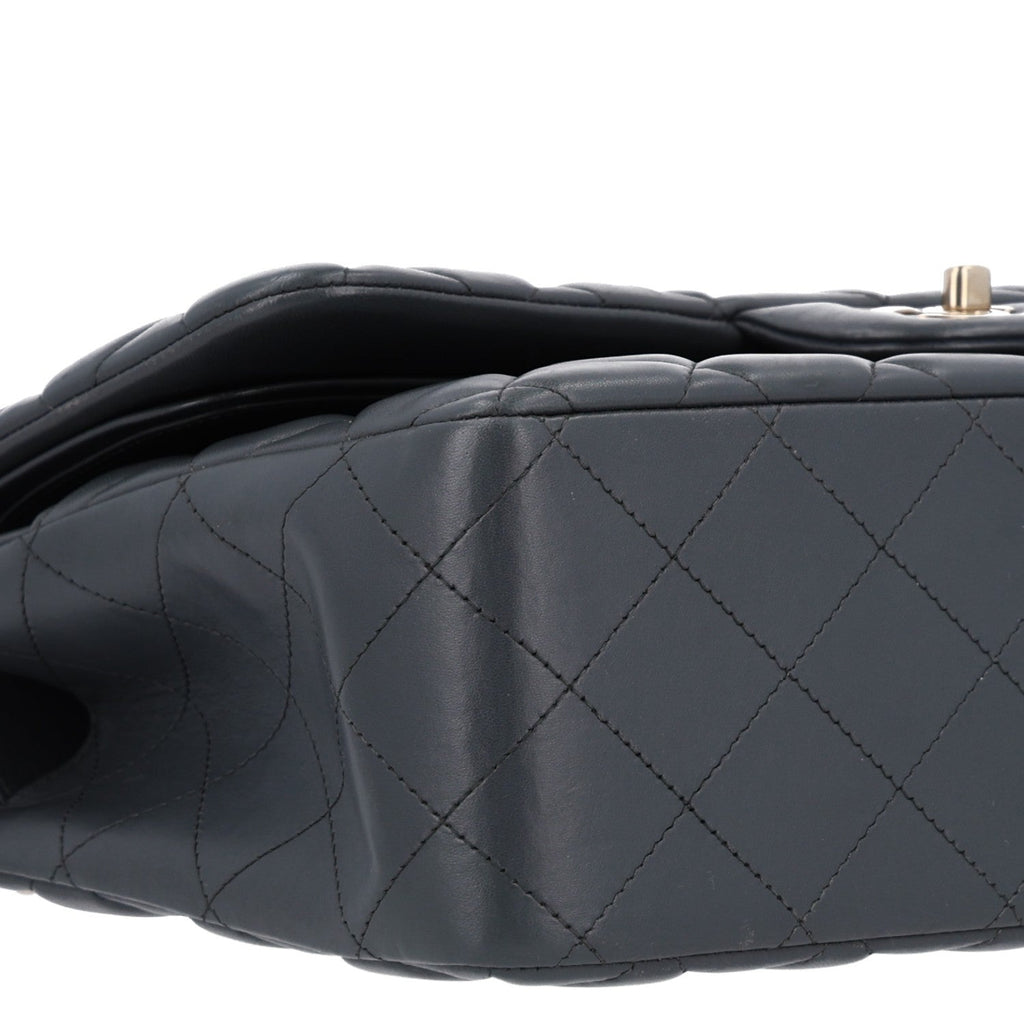 Lambskin Quilted Jumbo Double Flap Dark Grey wholesalehk.shop
