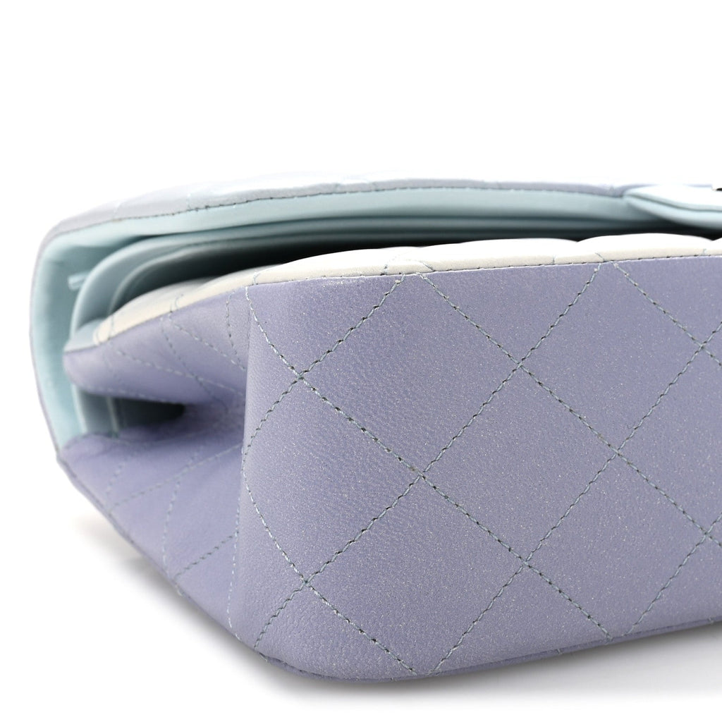 Perforated Lambskin Quilted Medium Double Flap Light Blue Light Purple White wholesalehk.shop