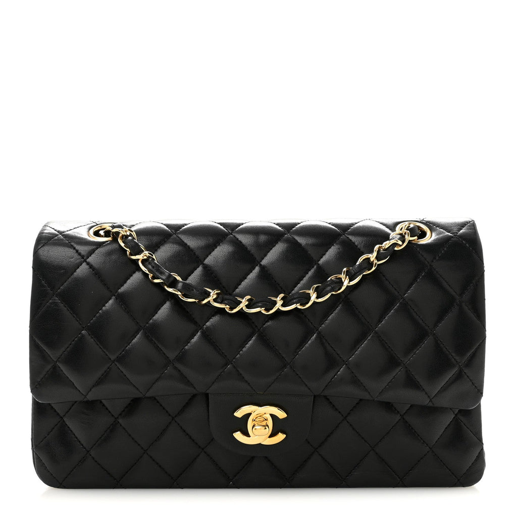 Lambskin Quilted Medium Double Flap Black wholesalehk.shop