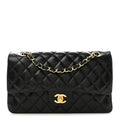 Lambskin Quilted Medium Double Flap Black wholesalehk.shop