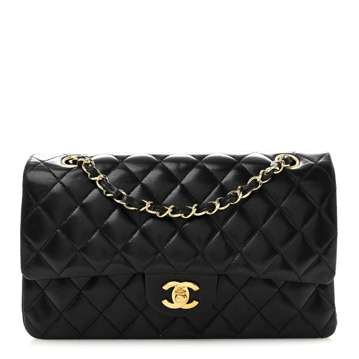 Lambskin Quilted Medium Double Flap Black wholesalehk.shop