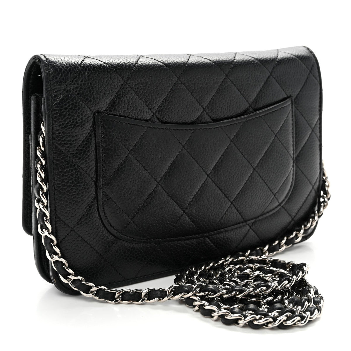 Caviar Quilted Wallet on Chain WOC Black wholesalehk.shop
