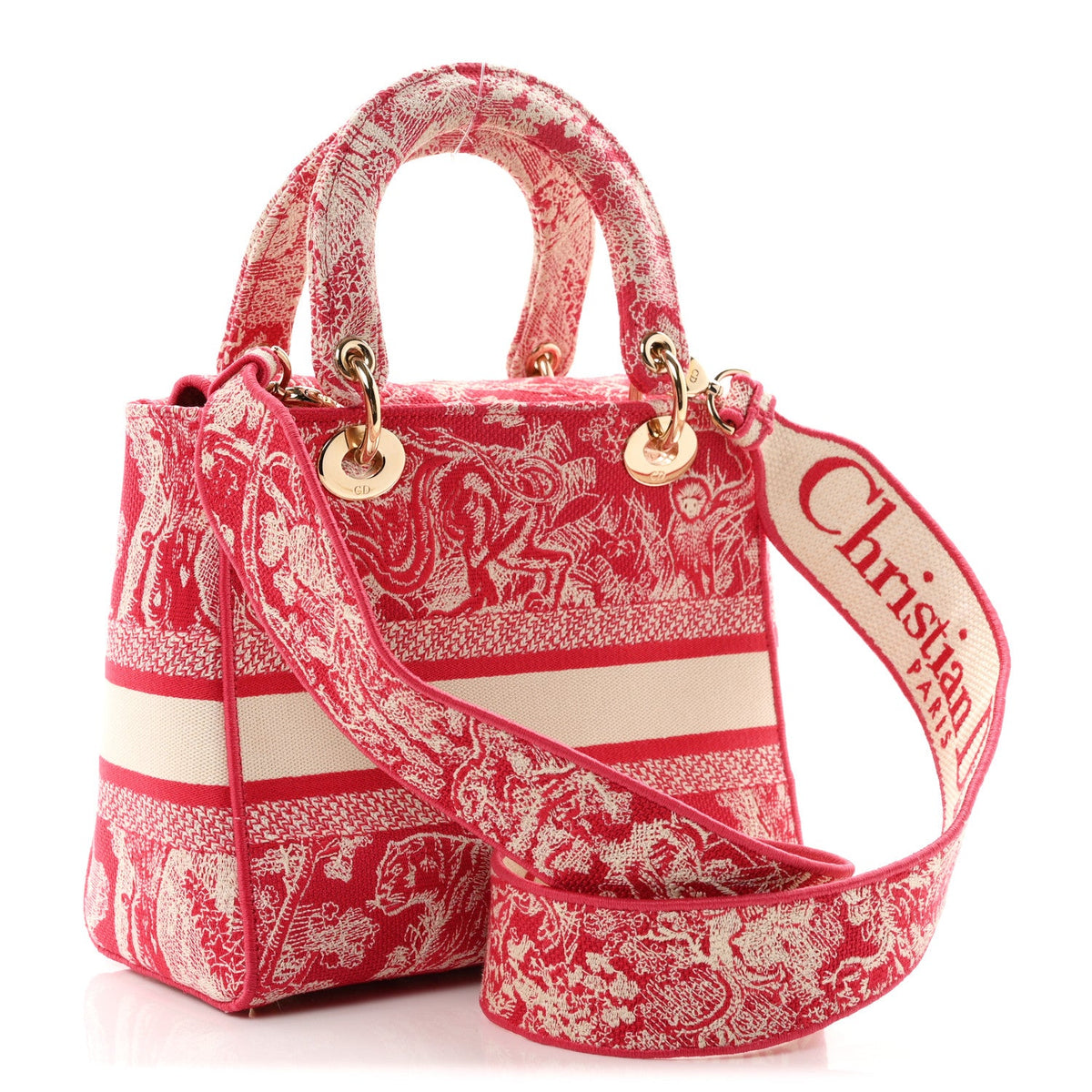 Canvas Toile De Jouy Reverse Embroidered Medium Lady D-Lite Red wholesalehk.shop