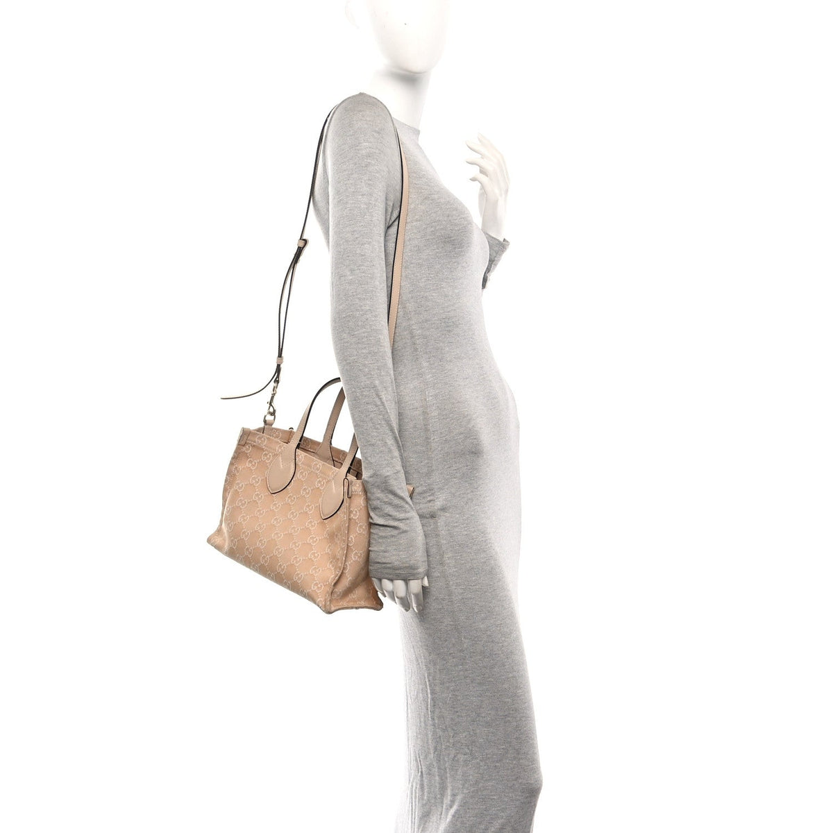 Denim Ophidia GG Monogram Tote Medium Light Beige wholesalehk.shop