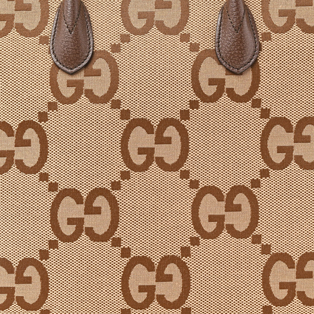 Monogram Jumbo GG Textured Dollar Calfskin Web Tote Bag Camel Ebony New Acero wholesalehk.shop