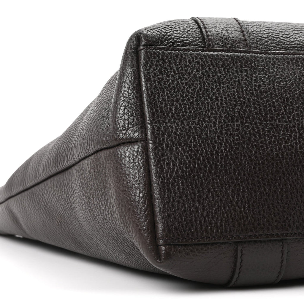 Calfskin Bamboo Top Handle Tote Dark Brown wholesalehk.shop