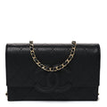 Shiny Caviar Lambskin Quilted CC Neo Filigree Wallet on Chain WOC Black wholesalehk.shop