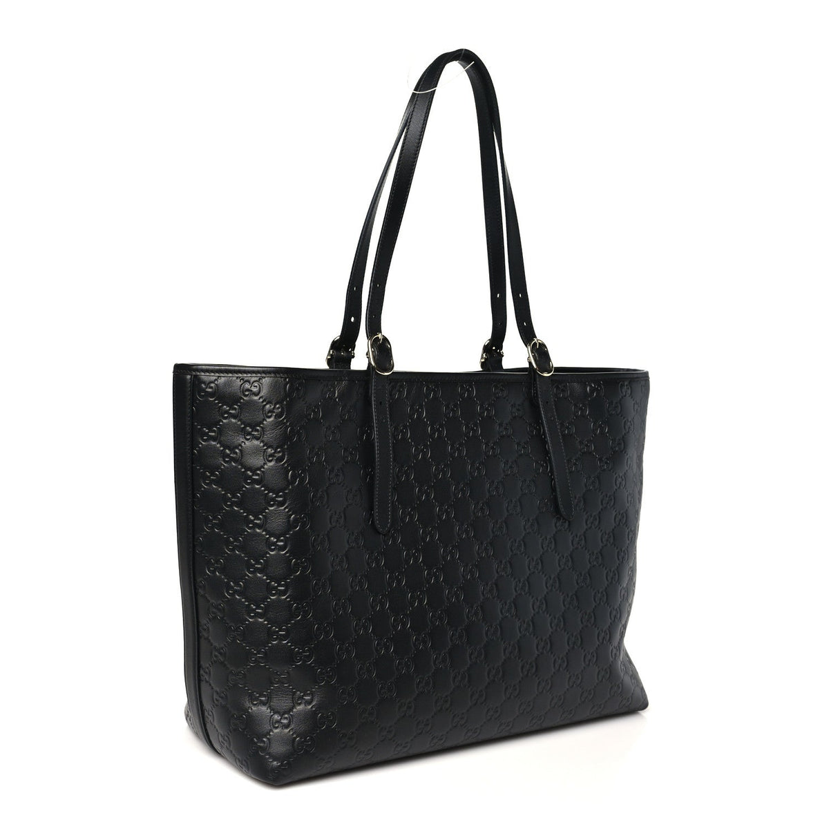 GG Calfskin Embossed Emblem Large Tote Bag Black wholesalehk.shop