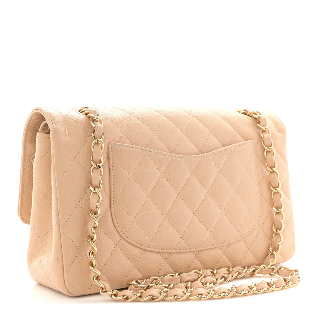 Caviar Quilted Medium Double Flap Beige wholesalehk.shop