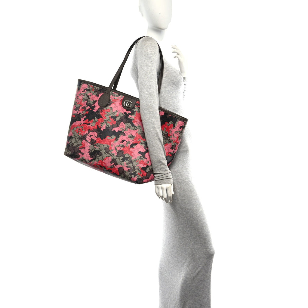 GG Supreme Monogram Camouflage Tote Pink Red wholesalehk.shop
