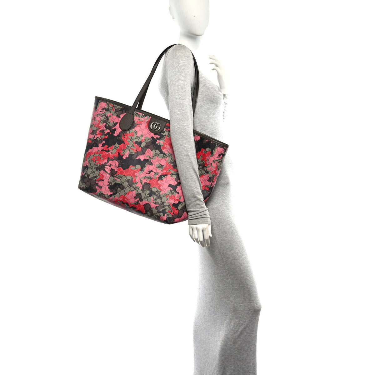 GG Supreme Monogram Camouflage Tote Pink Red wholesalehk.shop