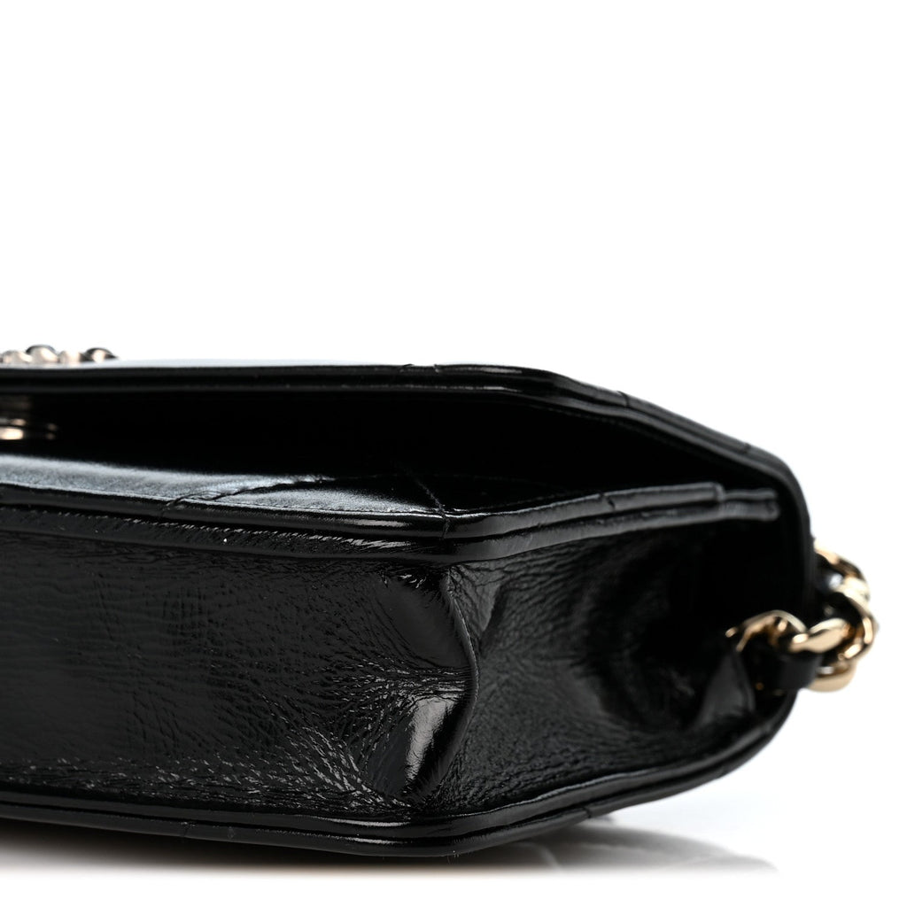 Shiny Crumpled Calfskin Quilted Chanel 19 Wallet On Chain WOC Black wholesalehk.shop