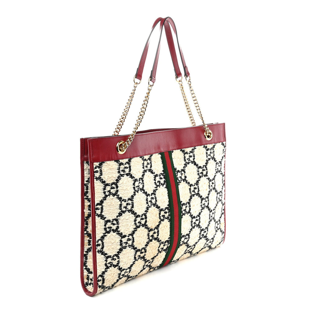 Tweed GG Monogram Large Rajah Chain Tote White Black Romantic Cherry wholesalehk.shop