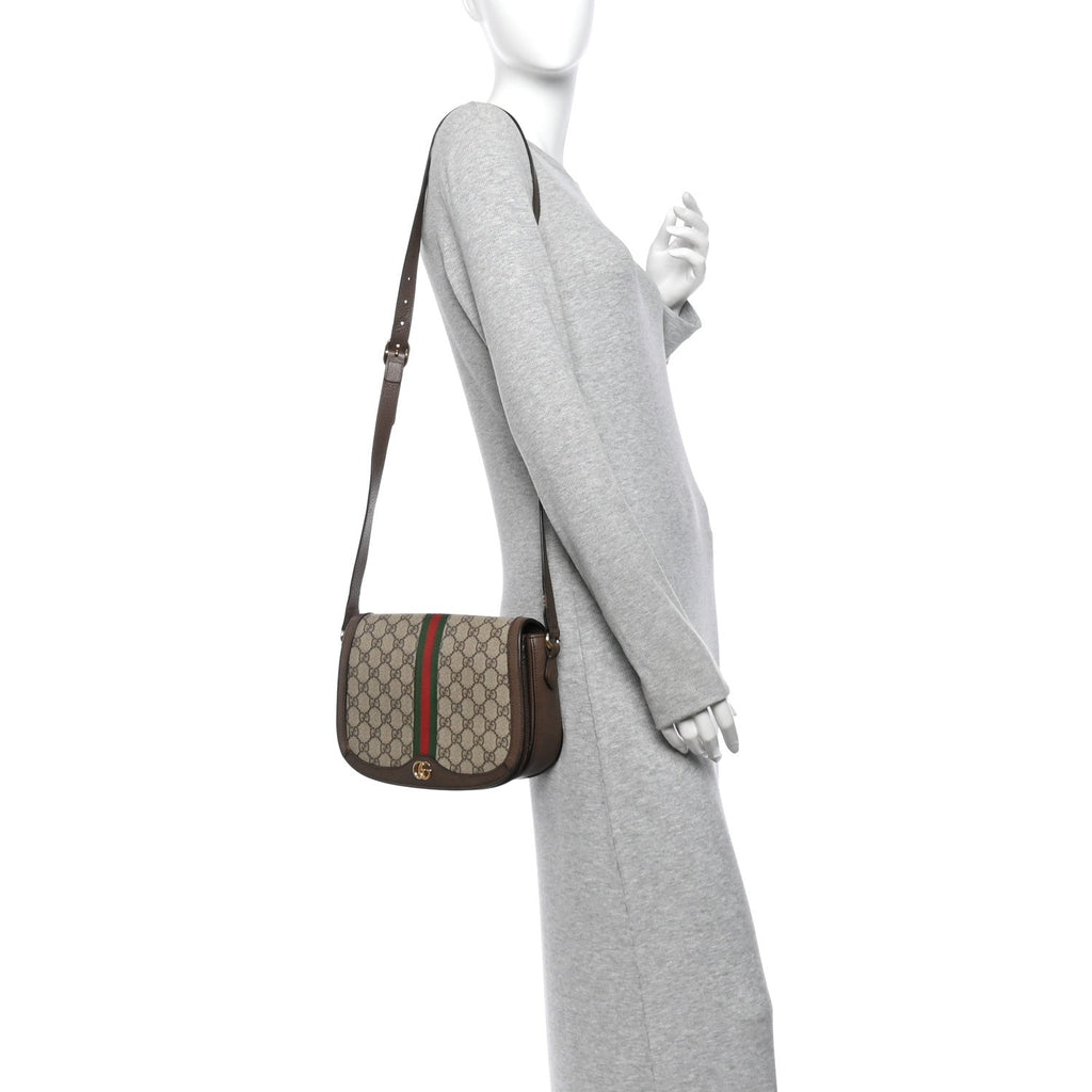 GG Supreme Monogram Web Small Ophidia Flap Messenger Bag Brown wholesalehk.shop