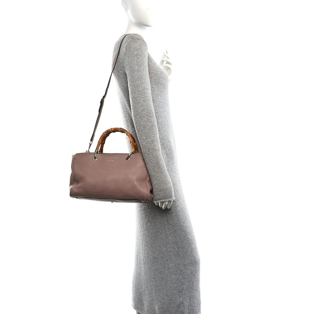 Pebbled Calfskin Medium Bamboo Shopper Tote Dark Cipria wholesalehk.shop