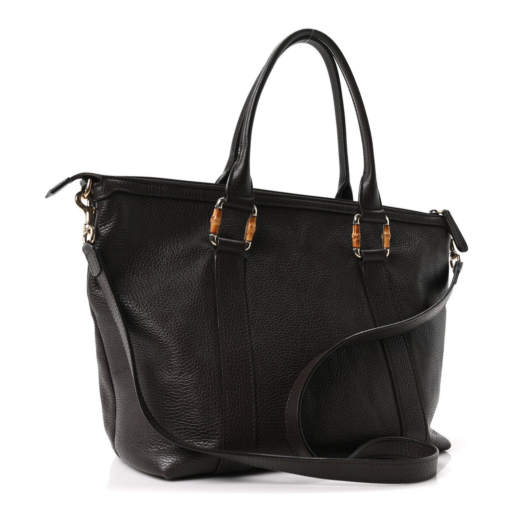 Calfskin Bamboo Top Handle Tote Dark Brown wholesalehk.shop