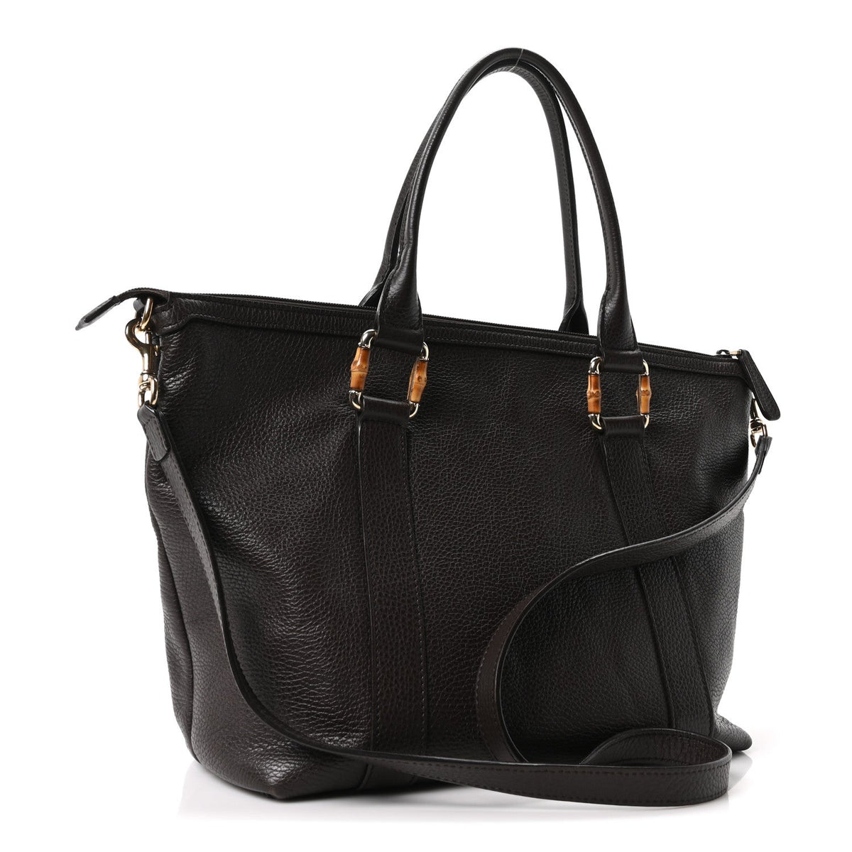Calfskin Bamboo Top Handle Tote Dark Brown wholesalehk.shop