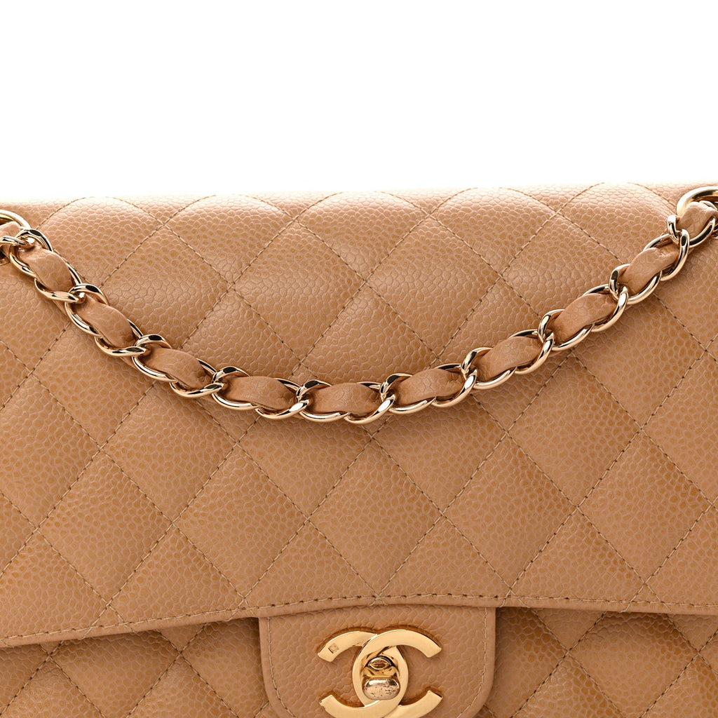 Caviar Quilted Medium Double Flap Beige wholesalehk.shop
