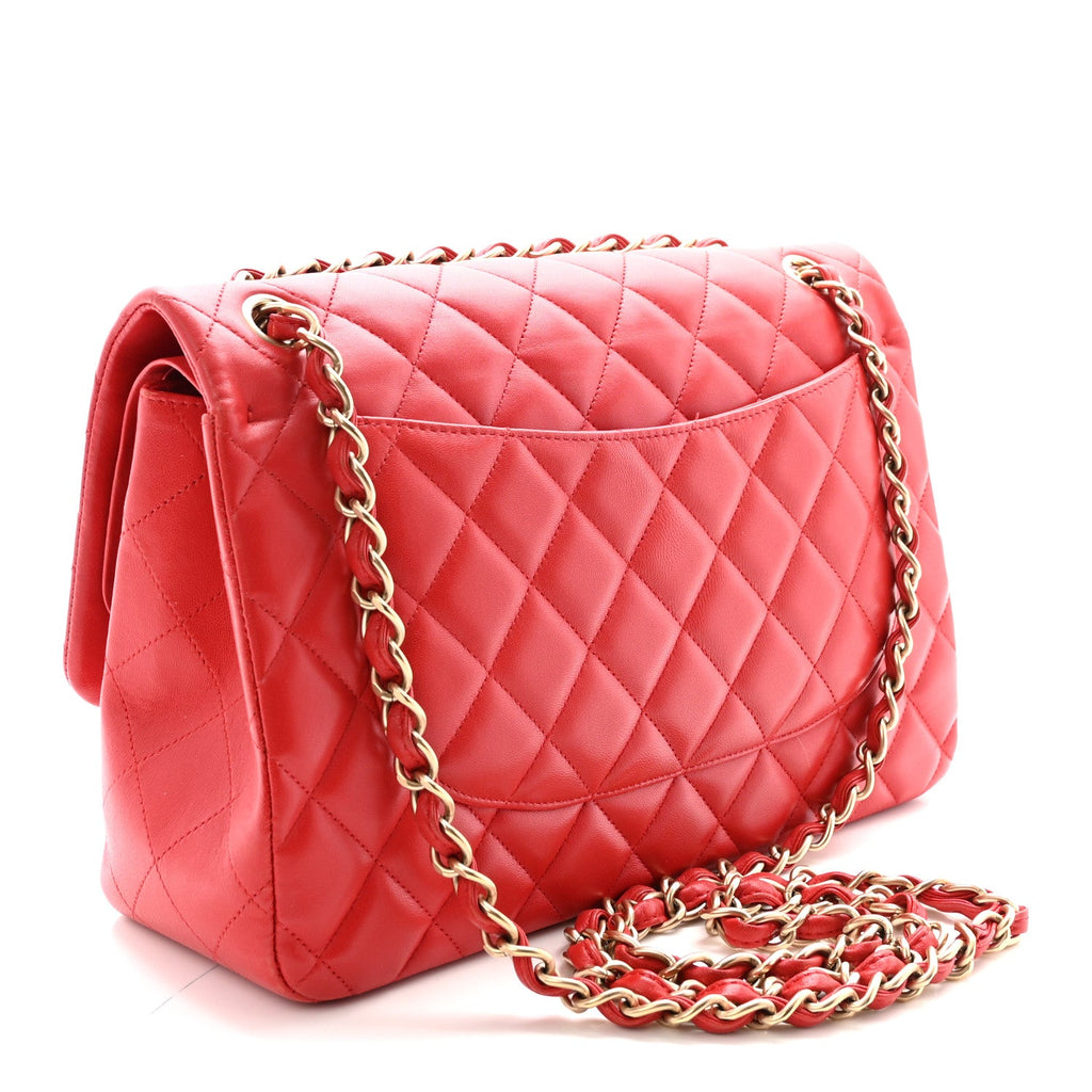 Lambskin Quilted Jumbo Double Flap Red wholesalehk.shop