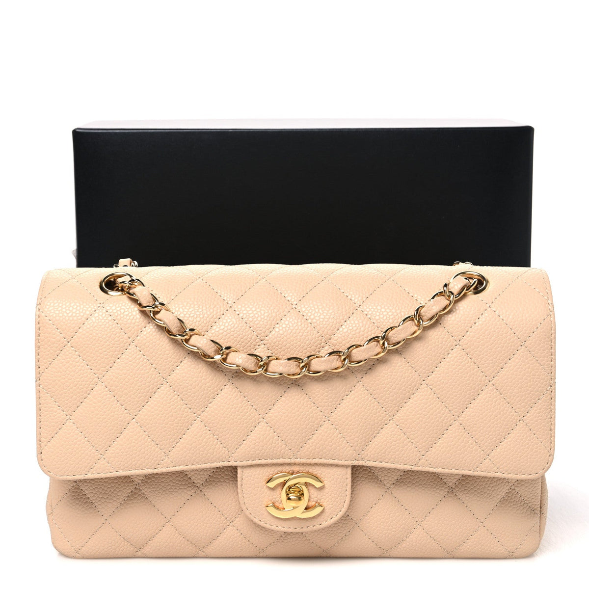 Caviar Quilted Medium Double Flap Beige Beige Clair wholesalehk.shop