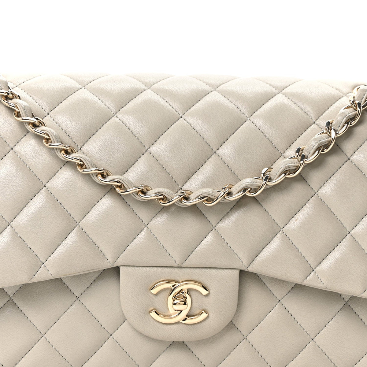 Lambskin Quilted Jumbo Double Flap Grey wholesalehk.shop
