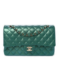 Iridescent Calfskin Quilted Medium Double Flap Green wholesalehk.shop