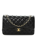 Lambskin Quilted Jumbo Double Flap  Black wholesalehk.shop