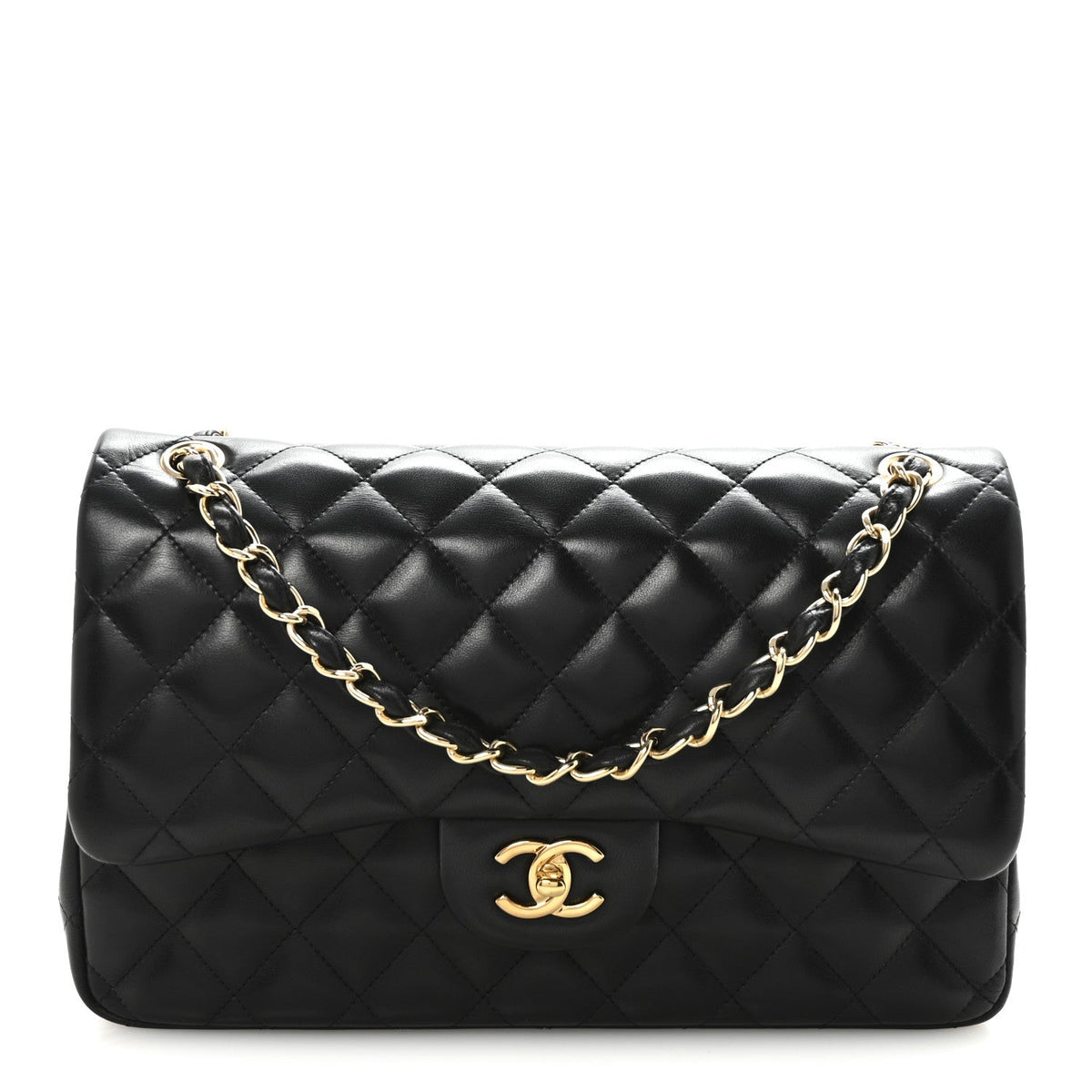 Lambskin Quilted Jumbo Double Flap  Black wholesalehk.shop
