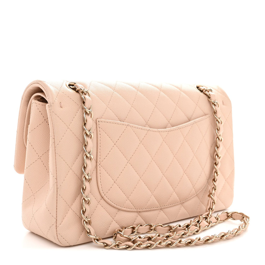 Caviar Quilted Medium Double Flap Light Beige wholesalehk.shop