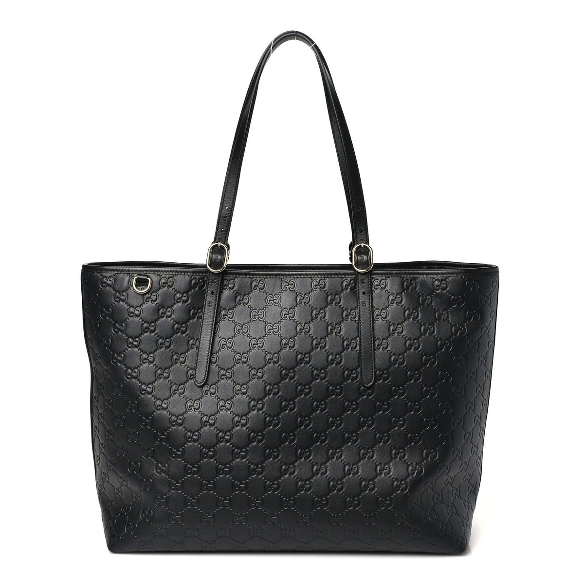 GG Calfskin Embossed Emblem Large Tote Bag Black wholesalehk.shop
