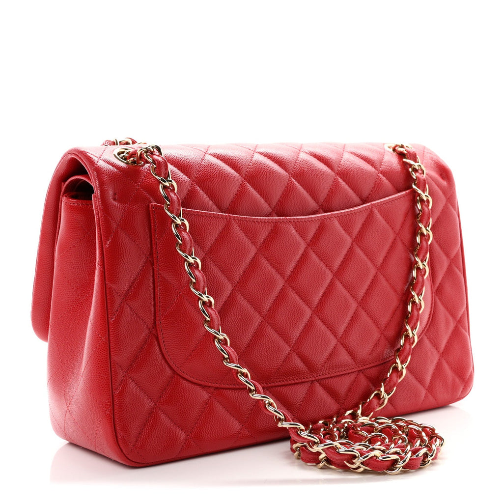 Caviar Quilted Jumbo Double Flap Red wholesalehk.shop