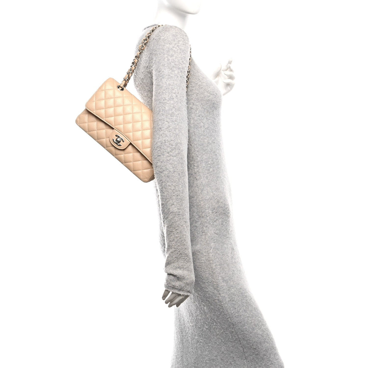 Caviar Quilted Medium Double Flap Beige wholesalehk.shop