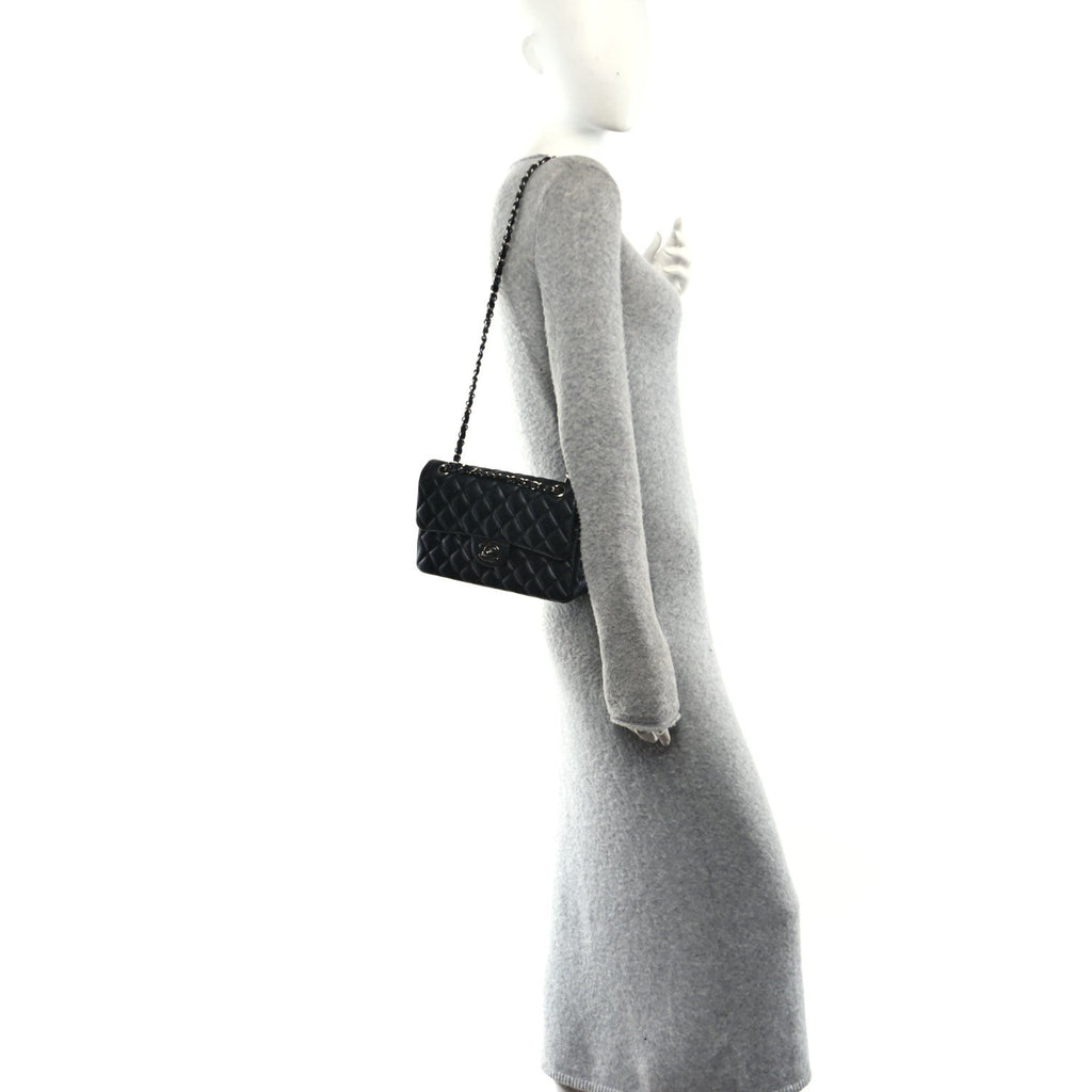 Iridescent Caviar Quilted Small Double Flap Black wholesalehk.shop