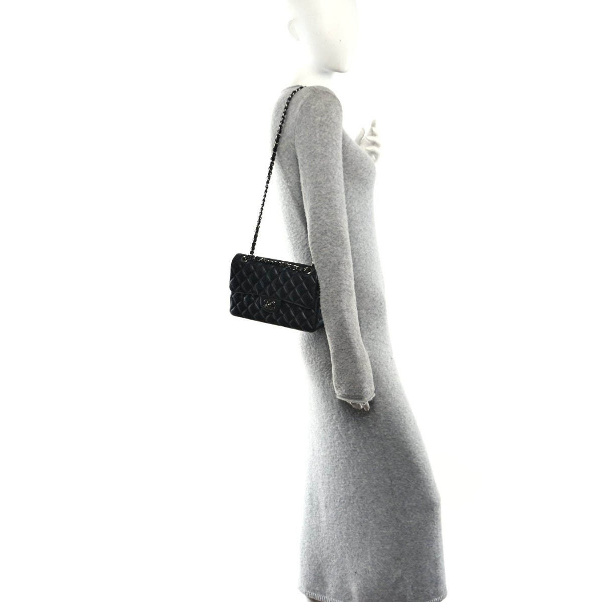 Iridescent Caviar Quilted Small Double Flap Black wholesalehk.shop