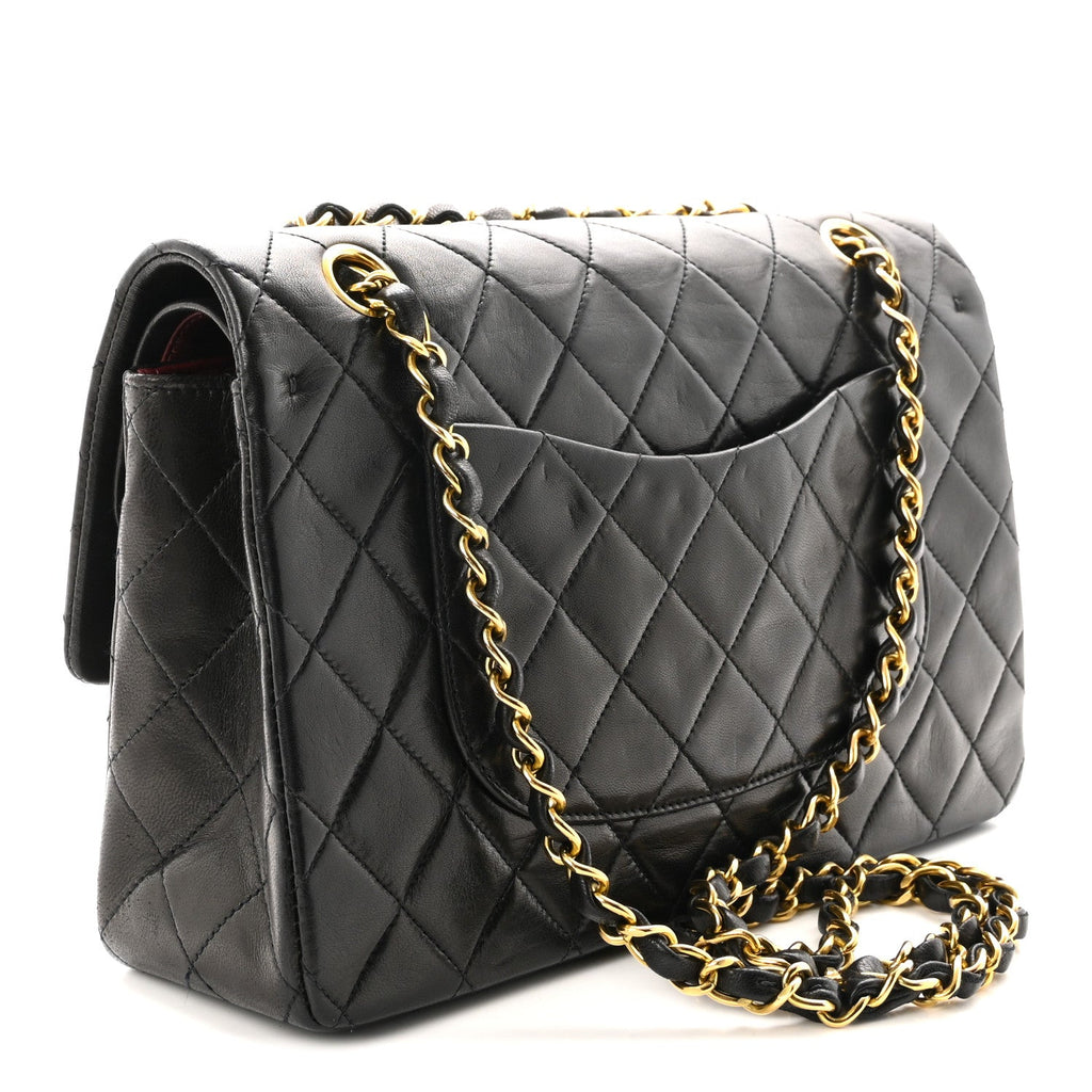 Lambskin Quilted Medium Double Flap Black wholesalehk.shop