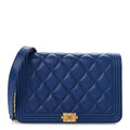 Caviar Quilted Boy Wallet On Chain WOC Dark Blue wholesalehk.shop