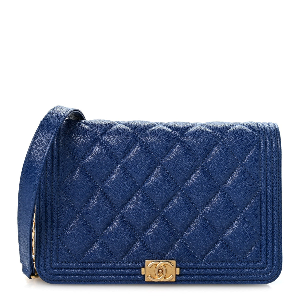 Caviar Quilted Boy Wallet On Chain WOC Dark Blue wholesalehk.shop