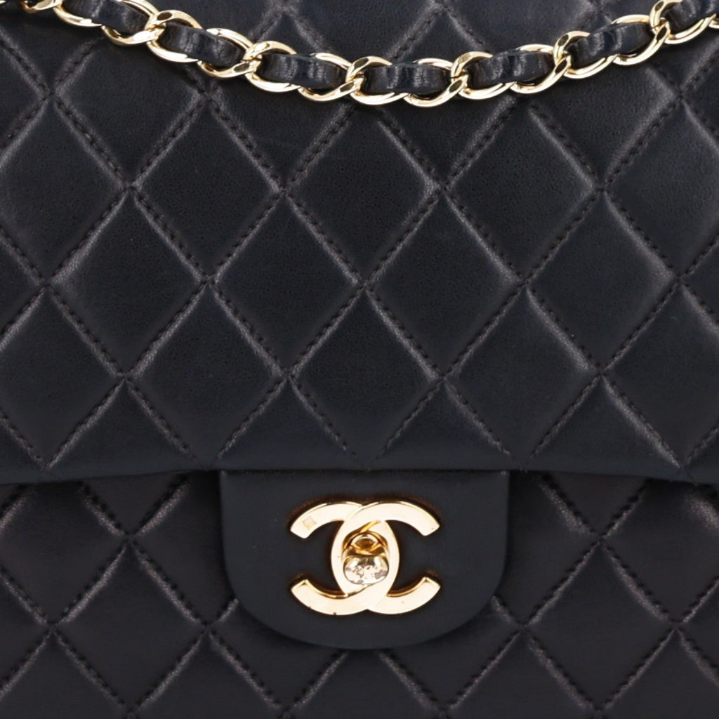 Lambskin Quilted Medium Double Flap Black wholesalehk.shop