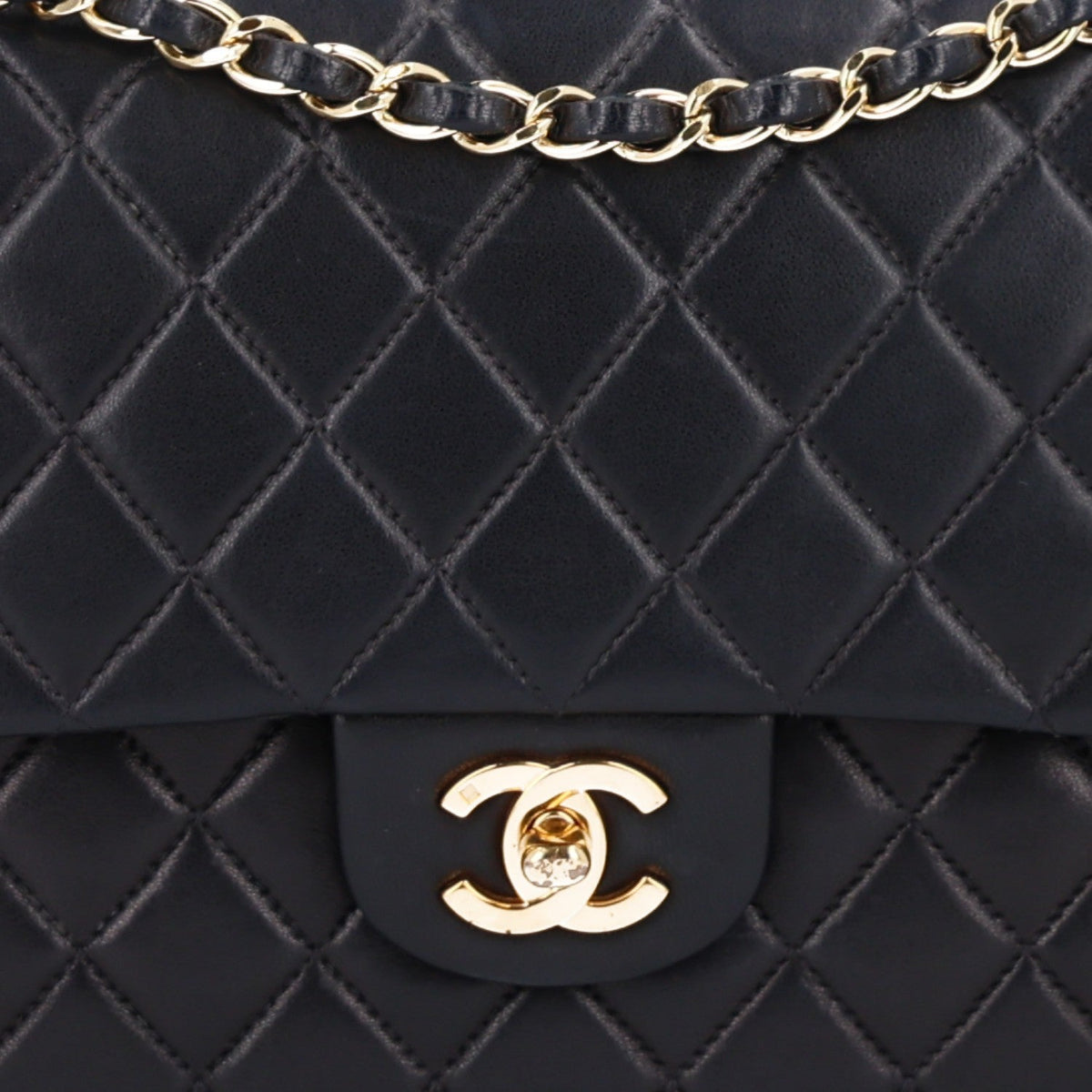 Lambskin Quilted Medium Double Flap Black wholesalehk.shop