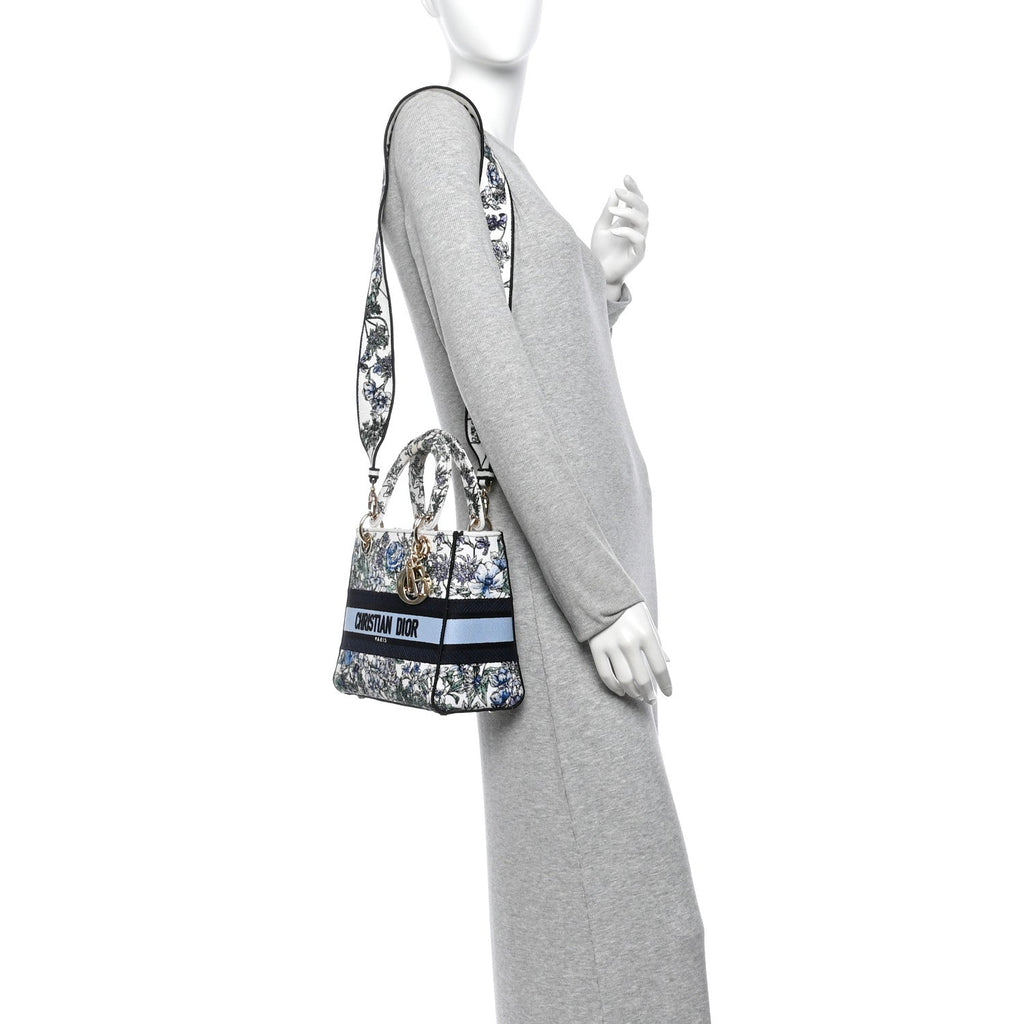 Canvas Embroidered Chardons Toile De Jouy Medium Lady D-Lite Blue Multicolor wholesalehk.shop