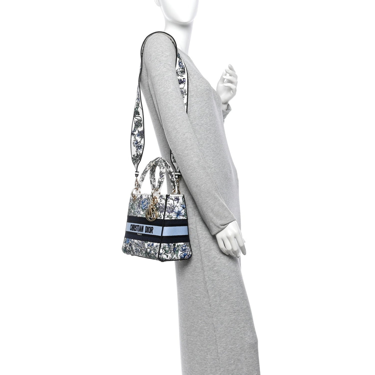 Canvas Embroidered Chardons Toile De Jouy Medium Lady D-Lite Blue Multicolor wholesalehk.shop
