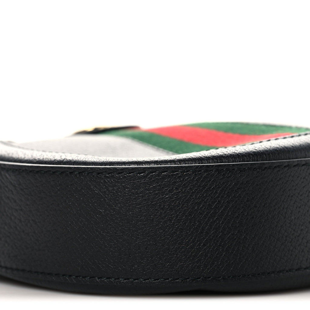 Grained Calfskin Web Mini Ophidia Round Shoulder Bag Black wholesalehk.shop