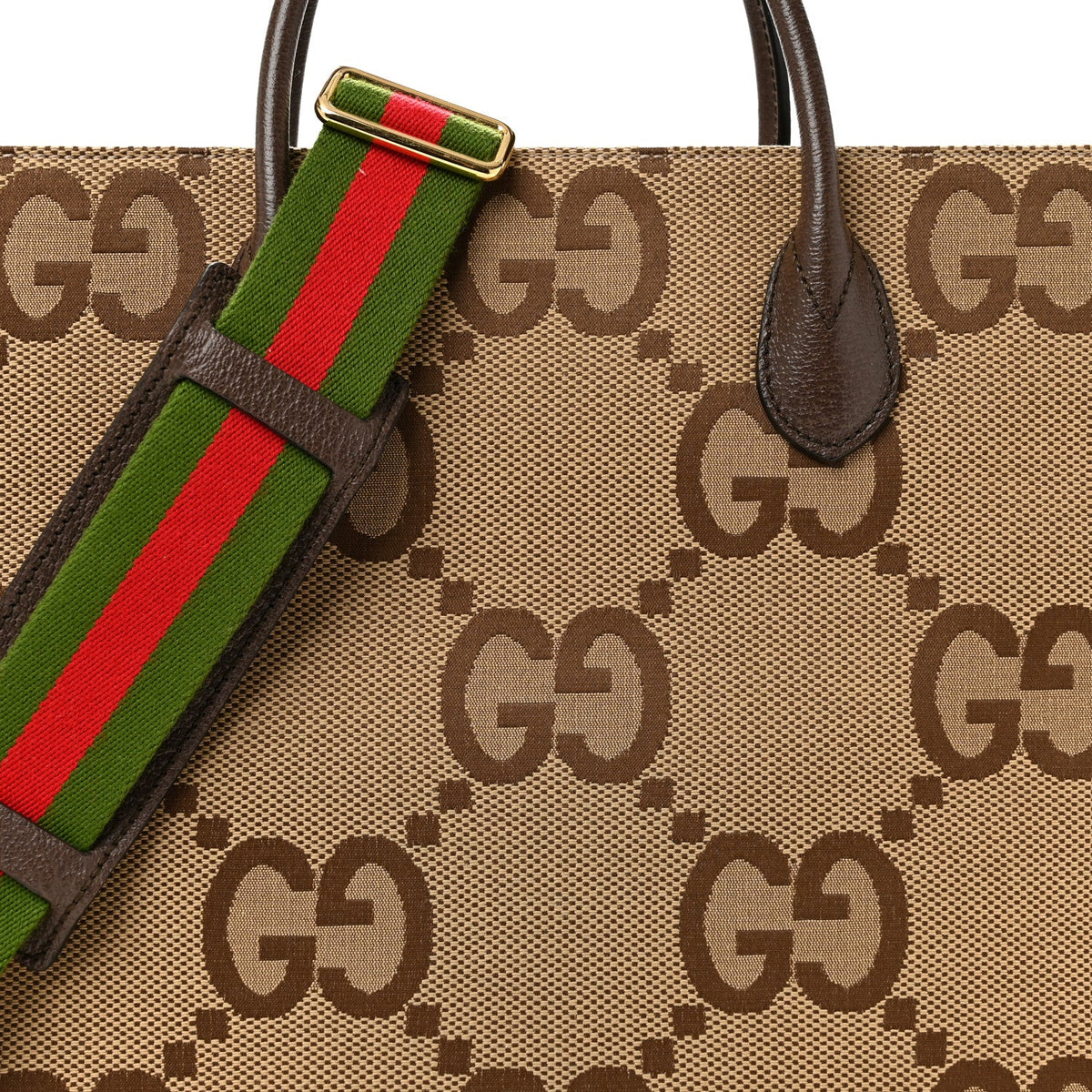 Monogram Jumbo GG Textured Dollar Calfskin Web Tote Bag Camel Ebony New Acero wholesalehk.shop